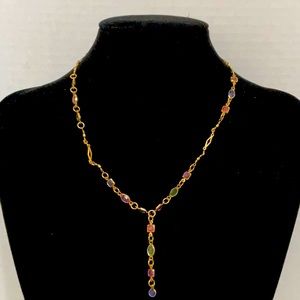 Vintage Multicolored Glass Gemstone Lariat Style Necklace